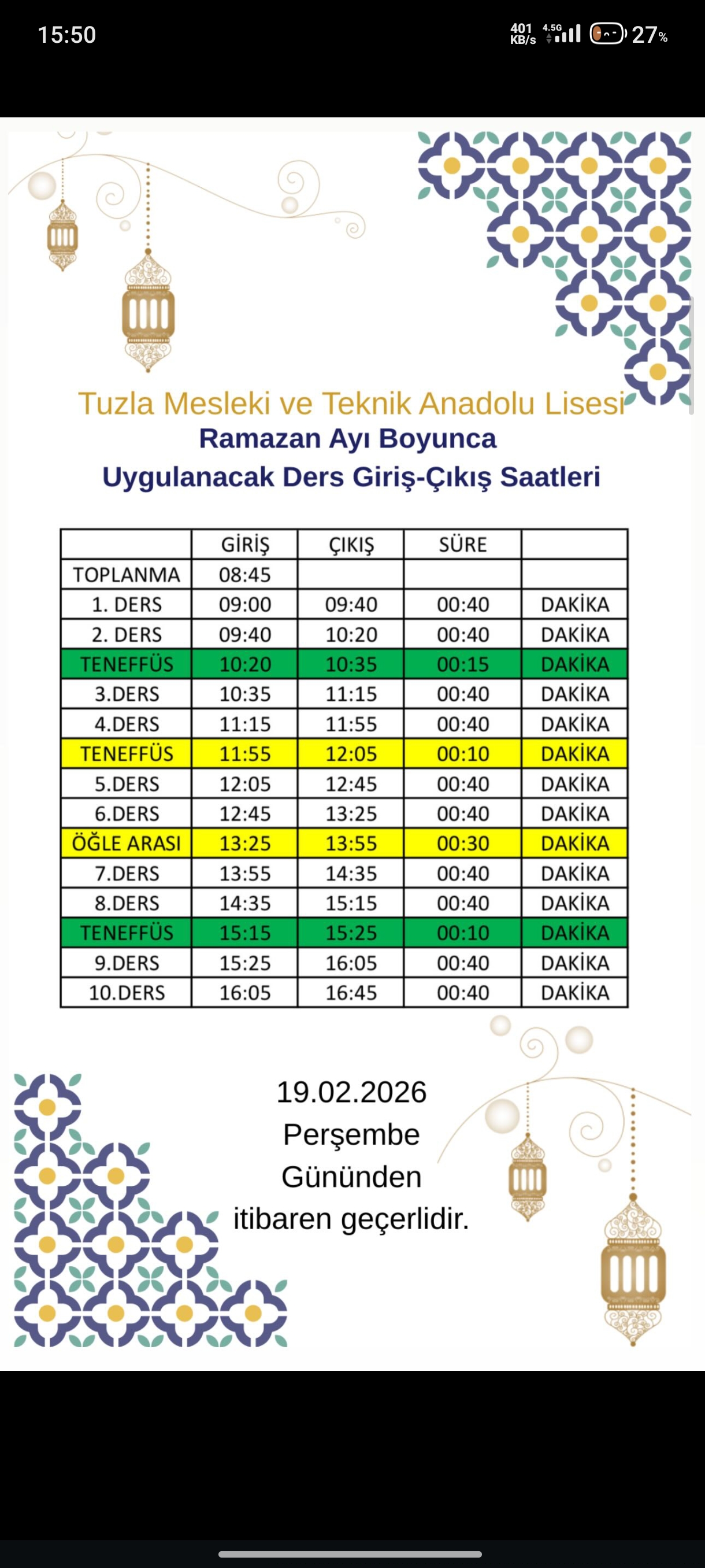 Okuldan çıkış saatleri değişti !!!